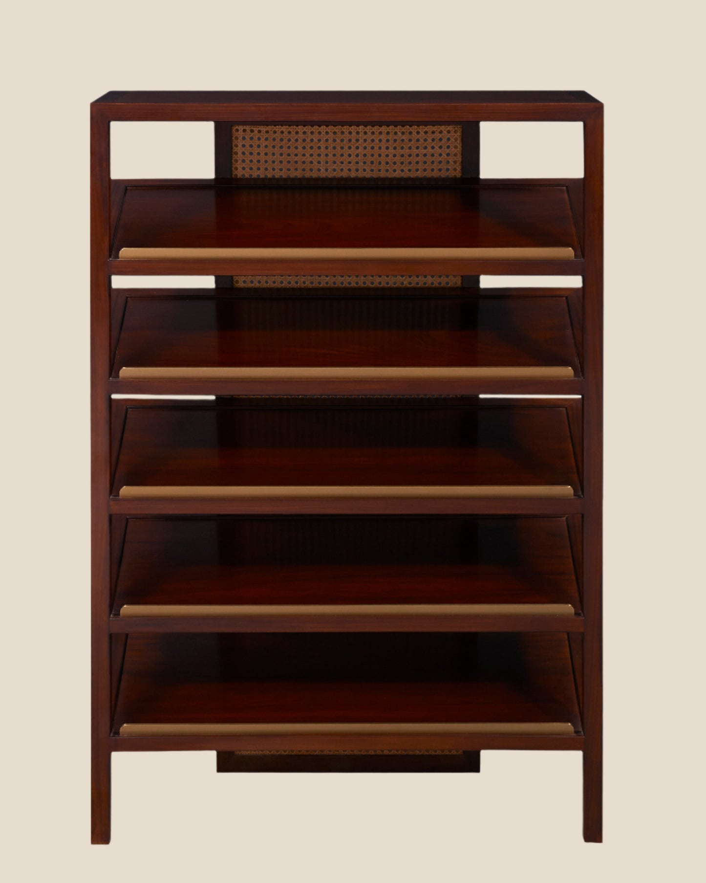 Handcrafted hardwood Artisan Wooden Shoe Rack with Rattan Accents, book rack, magzine rack - SOHOO