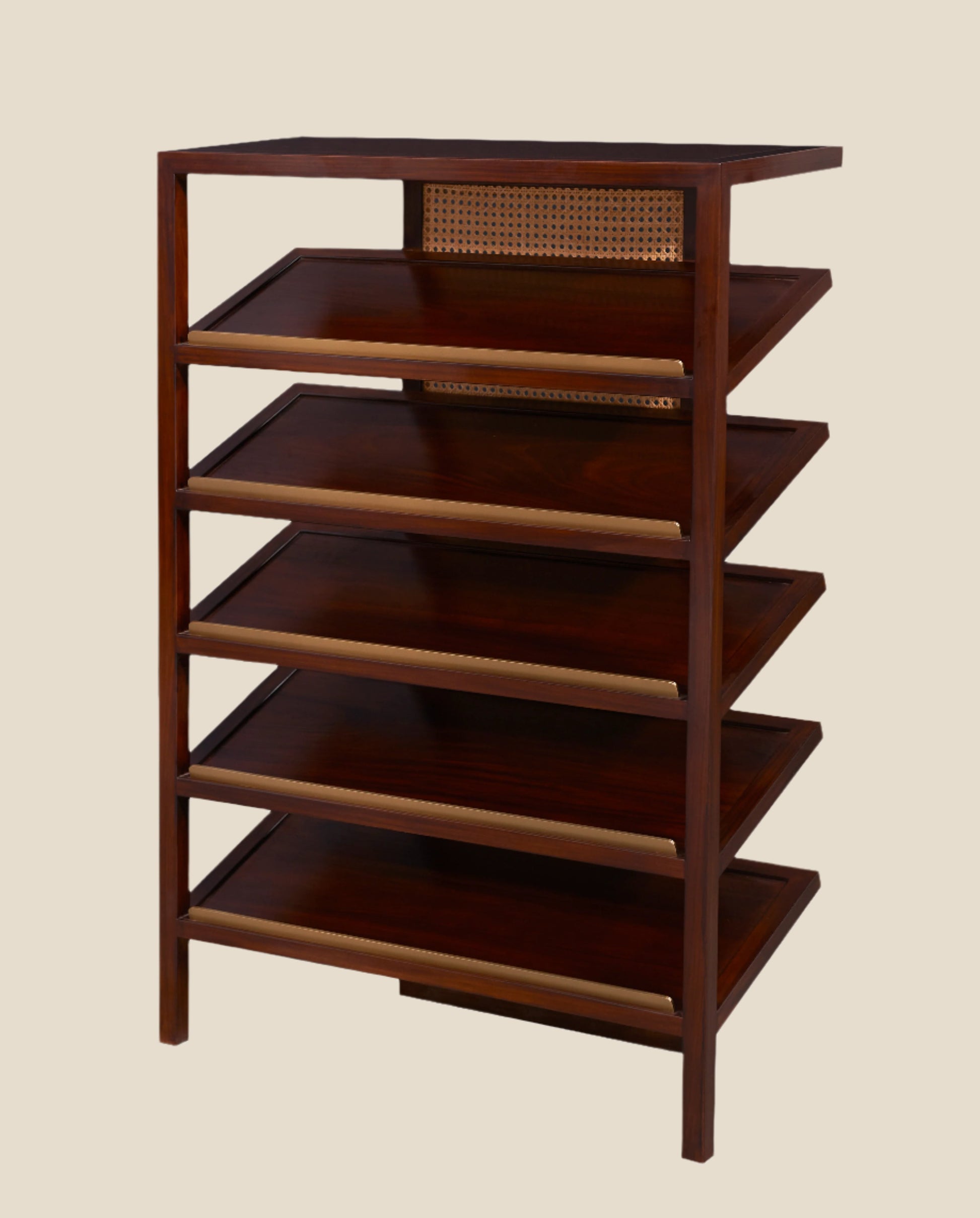 Handcrafted hardwood Artisan Wooden Shoe Rack with Rattan Accents, book rack, magzine rack - SOHOO