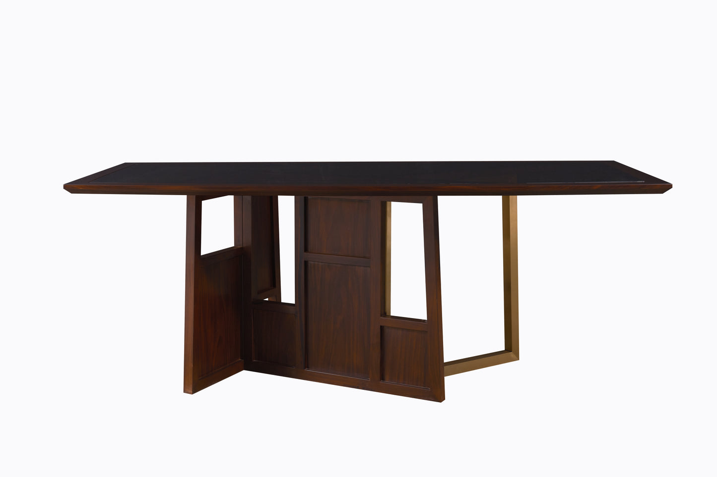 Handcrafted Modern Oriental Dining Table with Black Top and Brass Accents - SOHOO