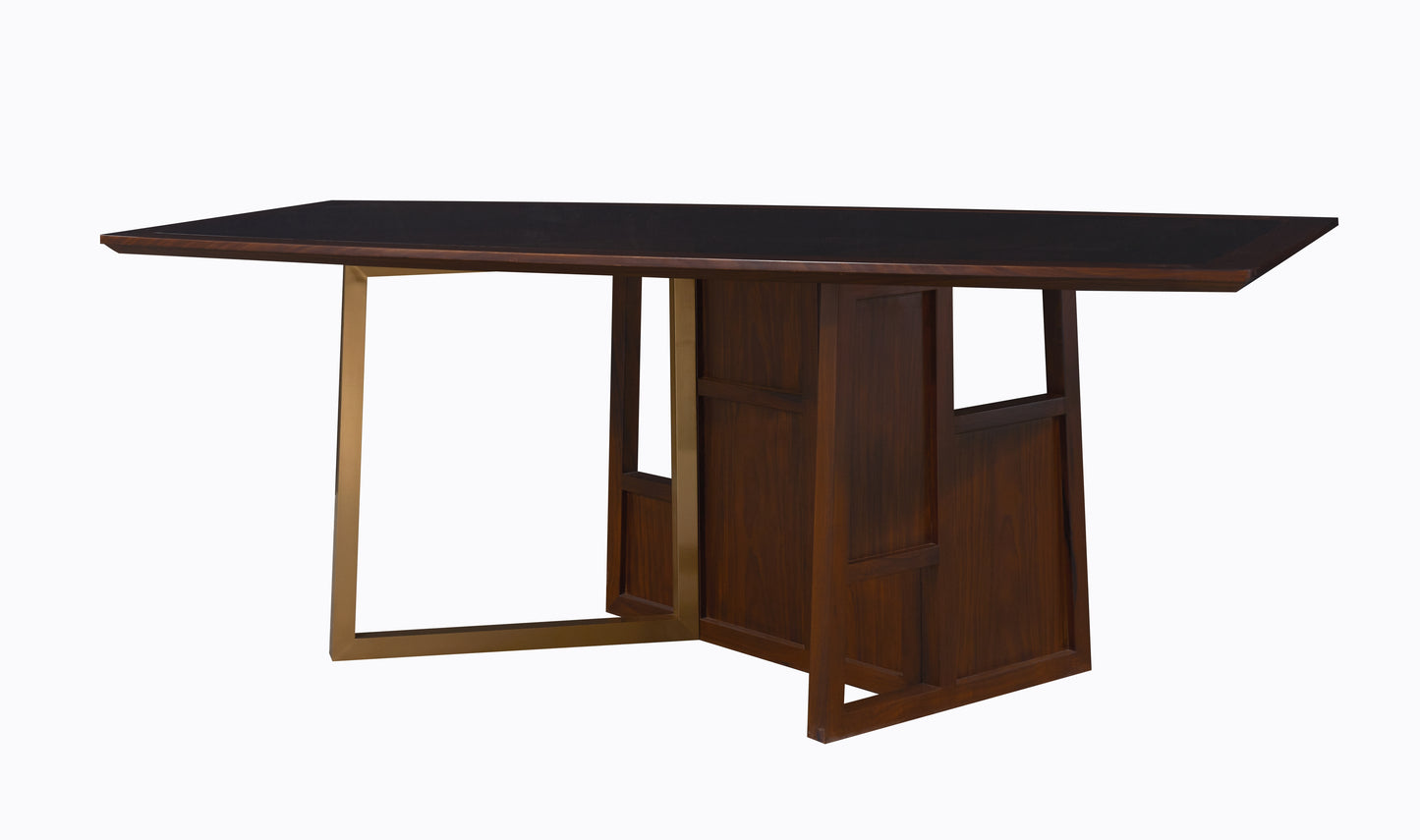 Handcrafted Modern Oriental Dining Table with Black Top and Brass Accents - SOHOO