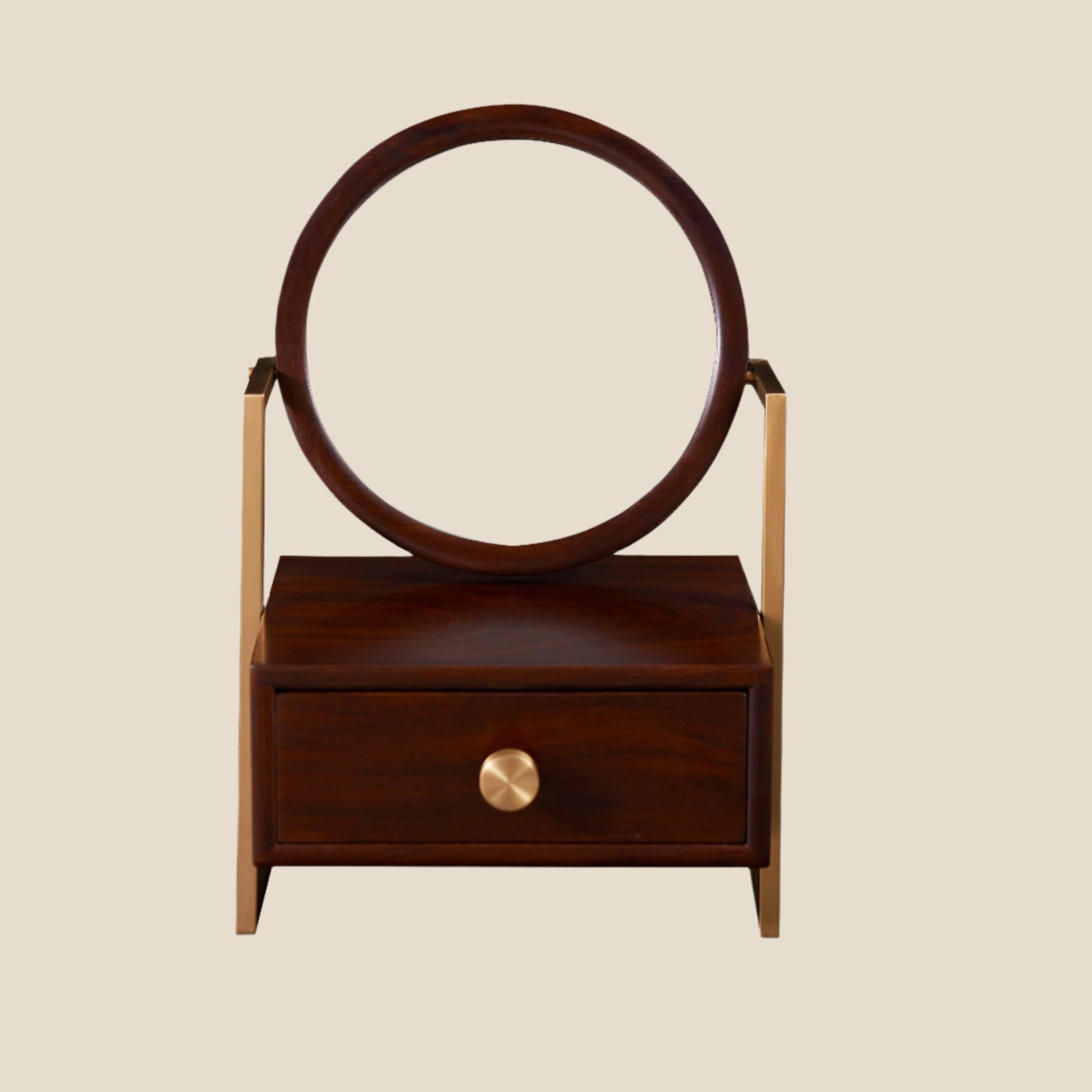 Handcrafted Hardwood Cosmetic Mirror with Brass Accents - SOHOO