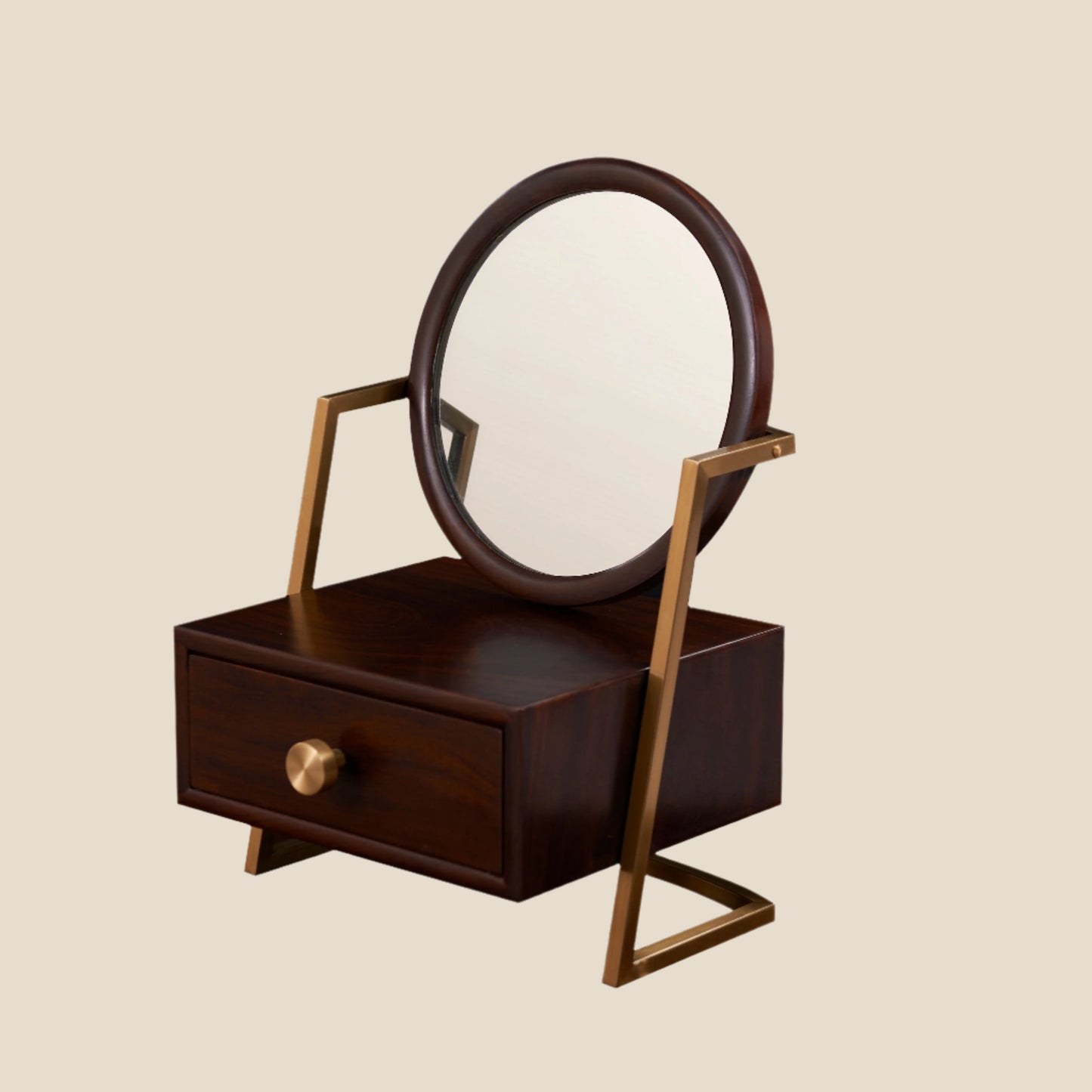 Handcrafted Hardwood Cosmetic Mirror with Brass Accents - SOHOO