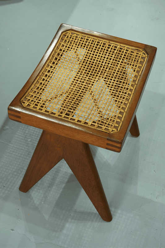 Handcrafted Antique Teak and Natural Rattan Stool -- A Timeless Classic - SOHOO