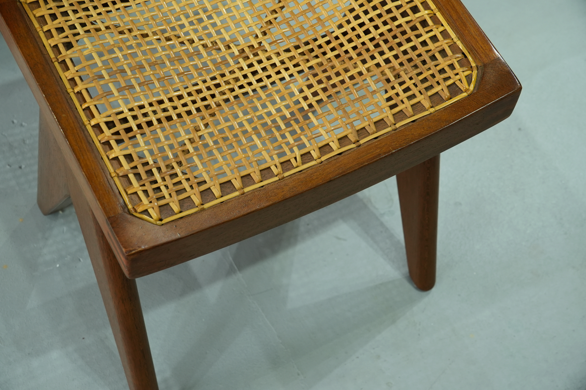 Handcrafted Antique Teak and Natural Rattan Stool -- A Timeless Classic - SOHOO