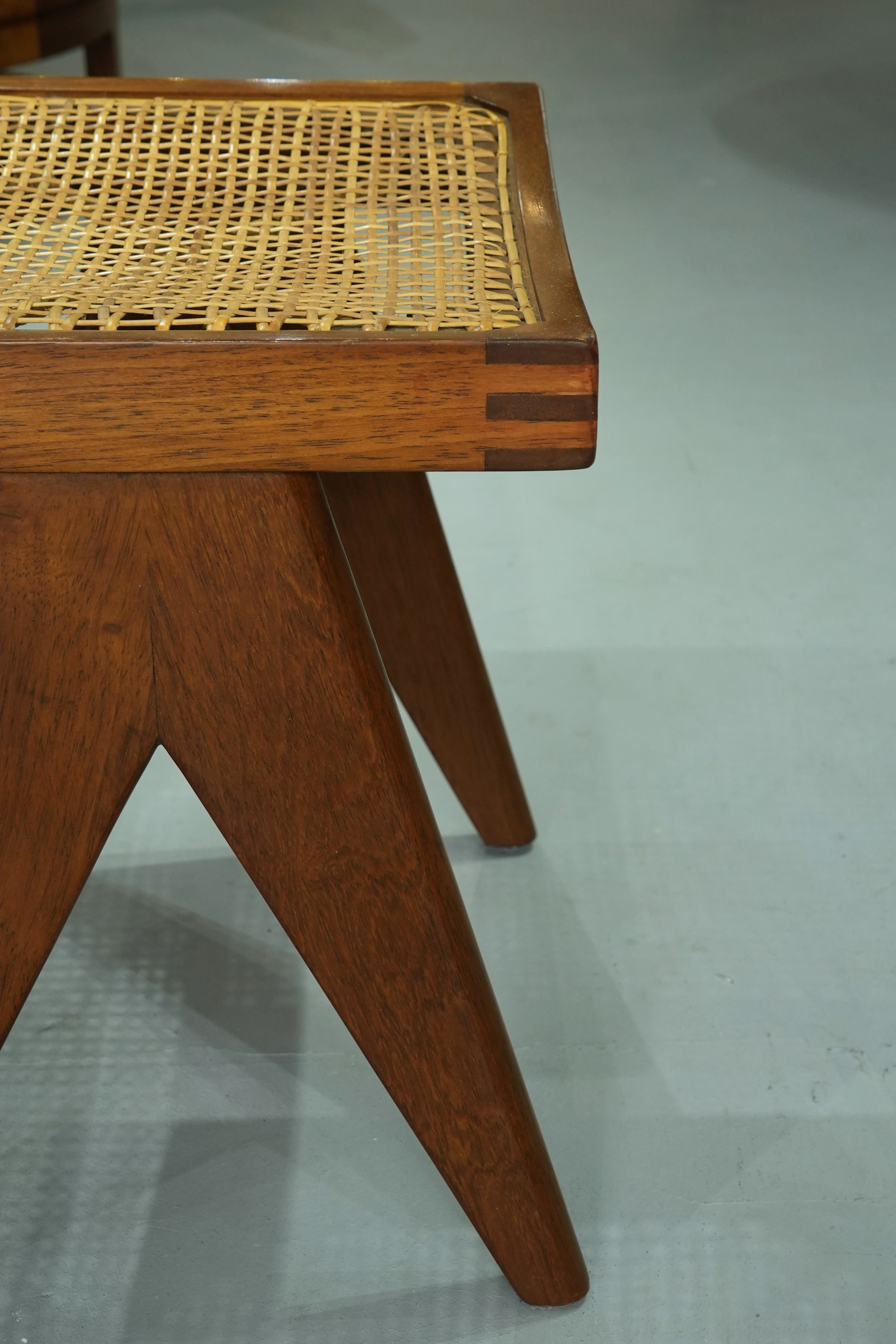 Handcrafted Antique Teak and Natural Rattan Stool -- A Timeless Classic - SOHOO
