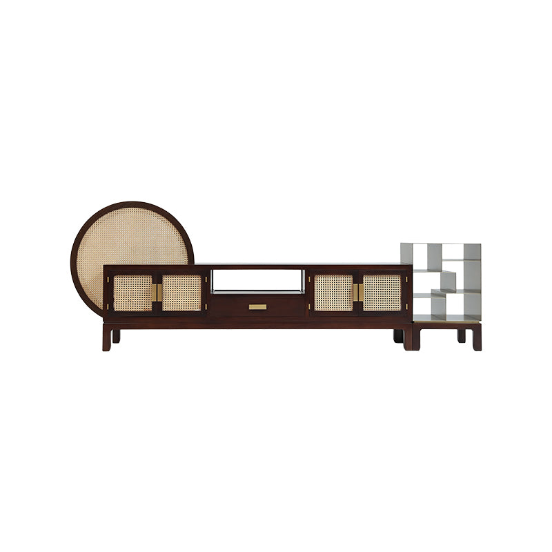 Handcrafted Modern  Rattan & Brass Rack TV Cabinet, flexible rattan panel - SOHOO