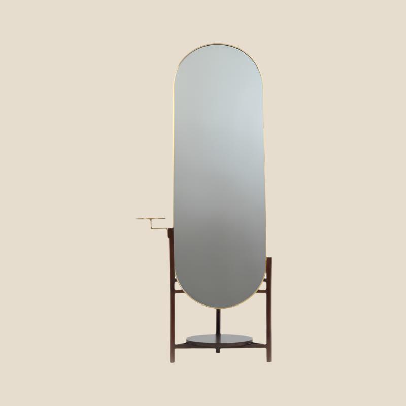Hardwood Elegant Oval Full-Length Mirror with Shelf - SOHOO