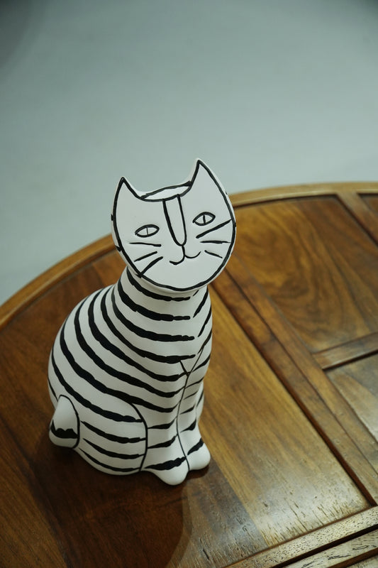Hand-Painted Striped Cat Figurine – Whimsical Ceramic Decor - SOHOO
