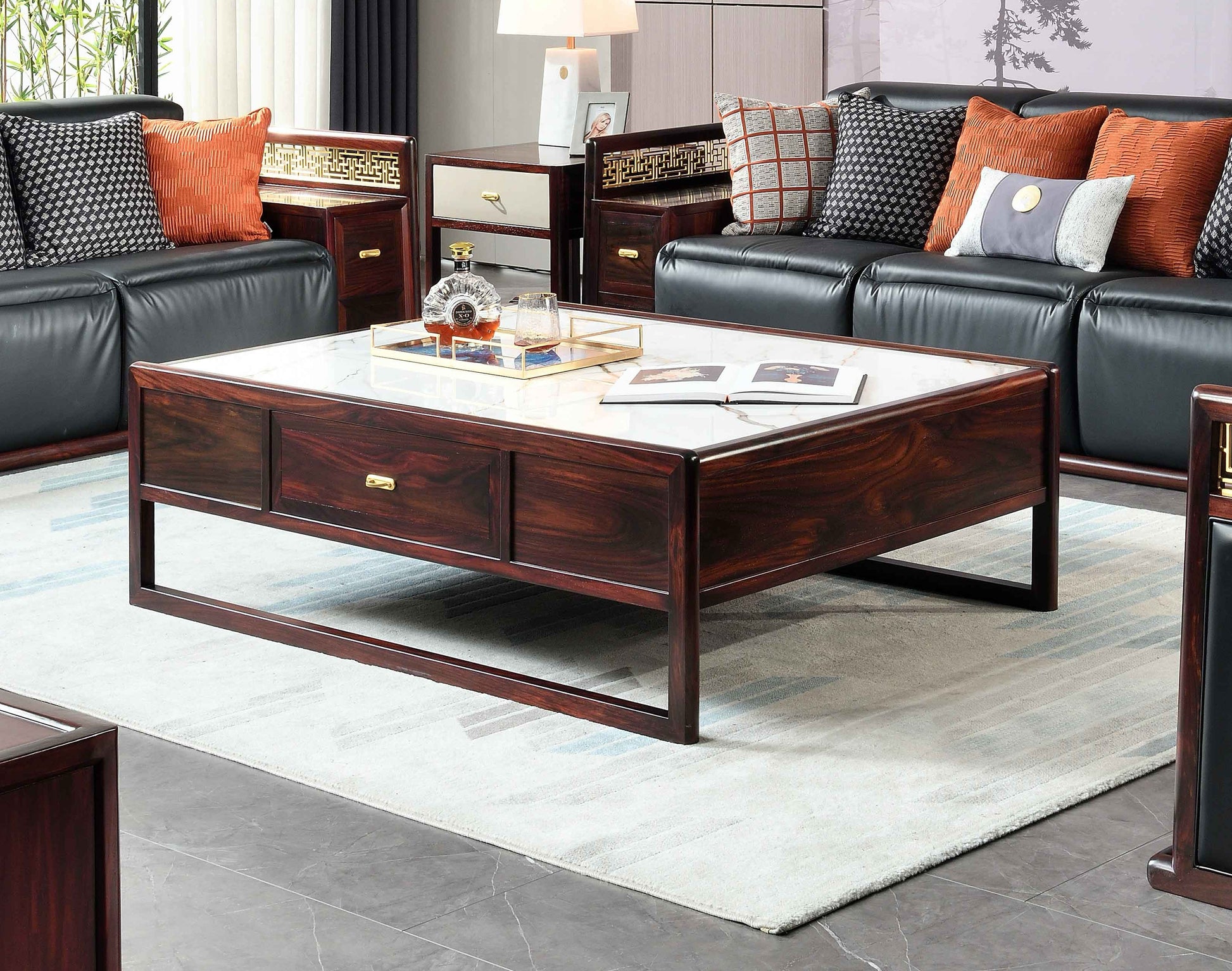 Handcrafted Classic hardwood Marble Coffee Table – A Fusion of Luxury and Functionality-customization - SOHOO