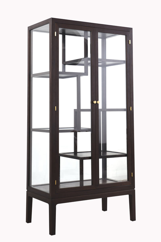 Handcrafted Elegant hardwood Display Cabinet with Glass Paneling - SOHOO