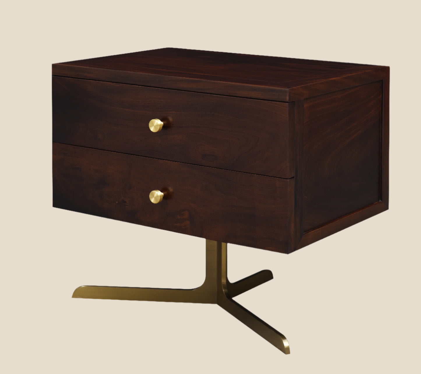 Handcrafted hardwood Wooden Side Table with Brass-Inlaid Legs, minimalist design