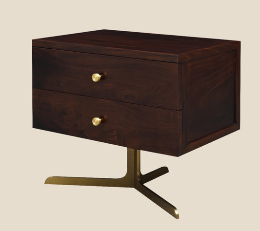 Handcrafted hardwood   Wooden Side Table with Brass-Inlaid Legs, minimalist design - SOHOO