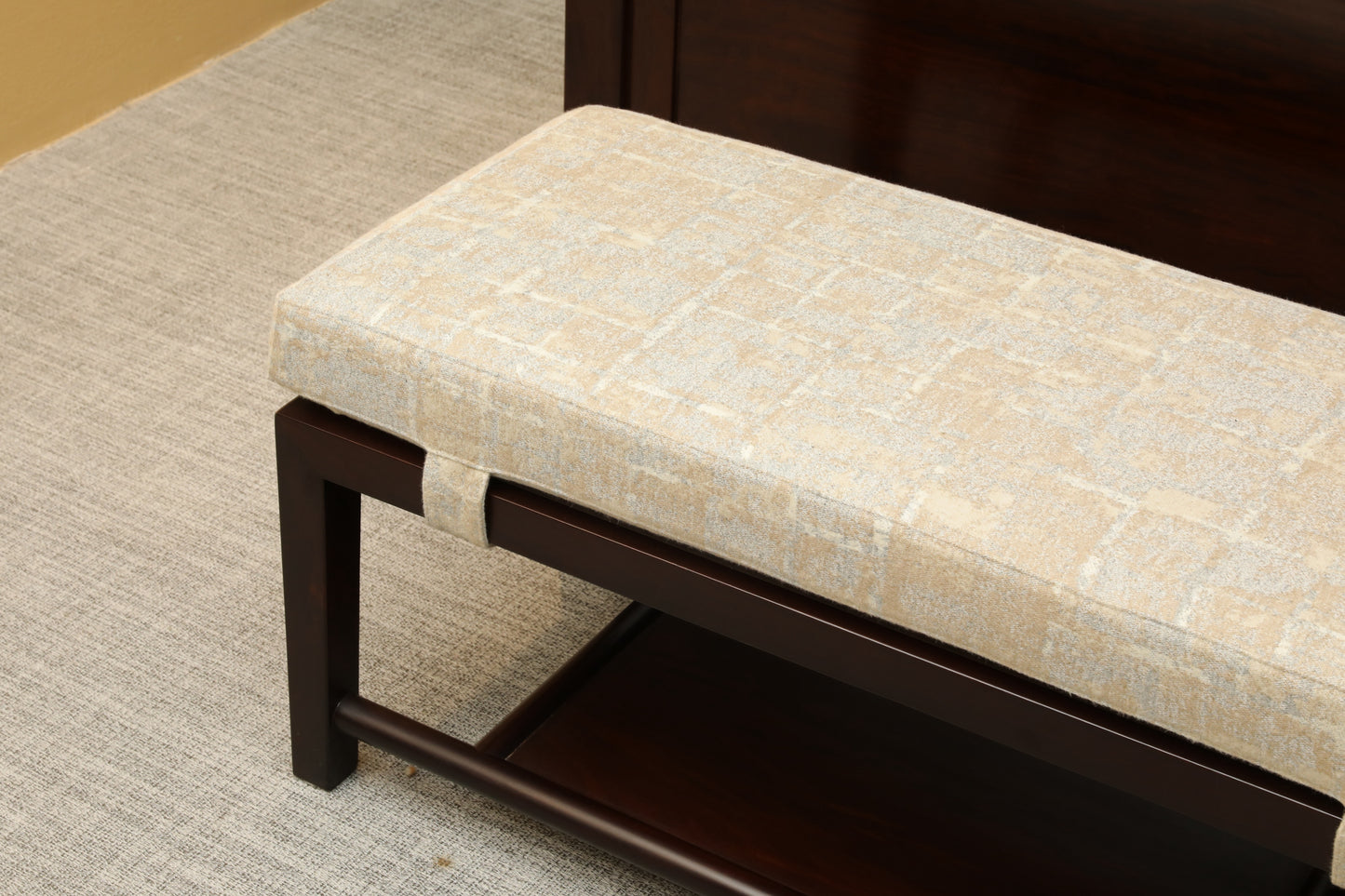 Handcrafted Natural Hardwood Modern Oriental Bench with Storage and Cushion, multiple colors