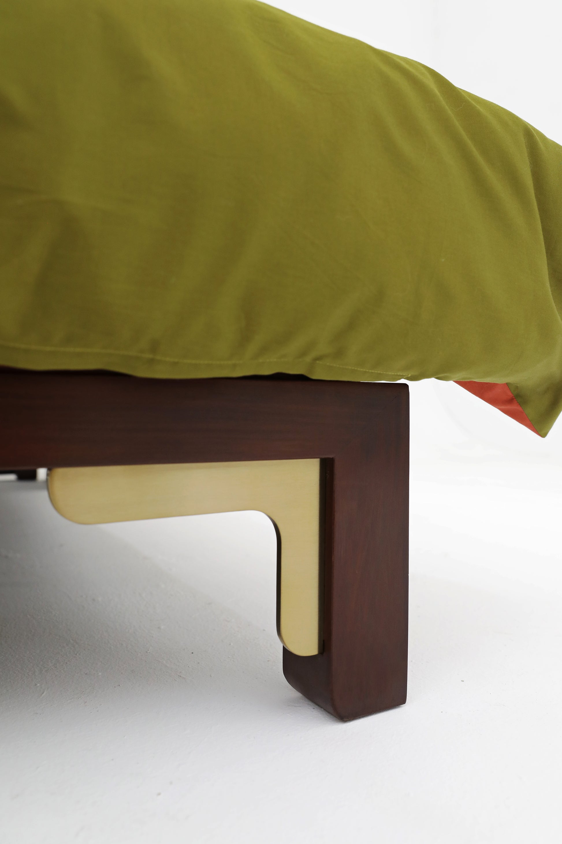 Handcrafted  hardwood Elegant Wooden Bed with Rattan Accent and Brass Detailing - SOHOO