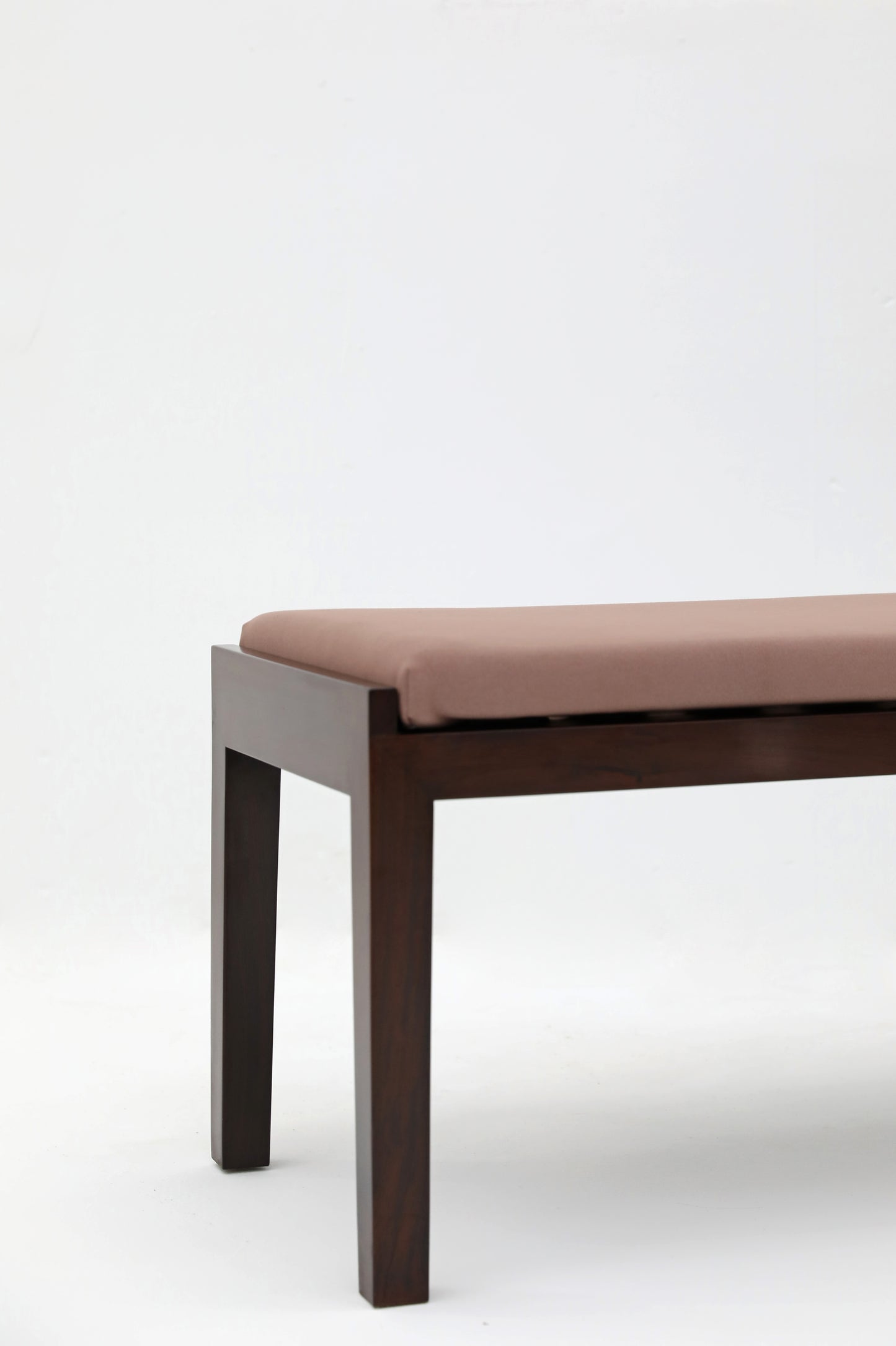 Handcrafted Natural Hardwood Modern Minimalist Bench with a Warm Mocha Cushion