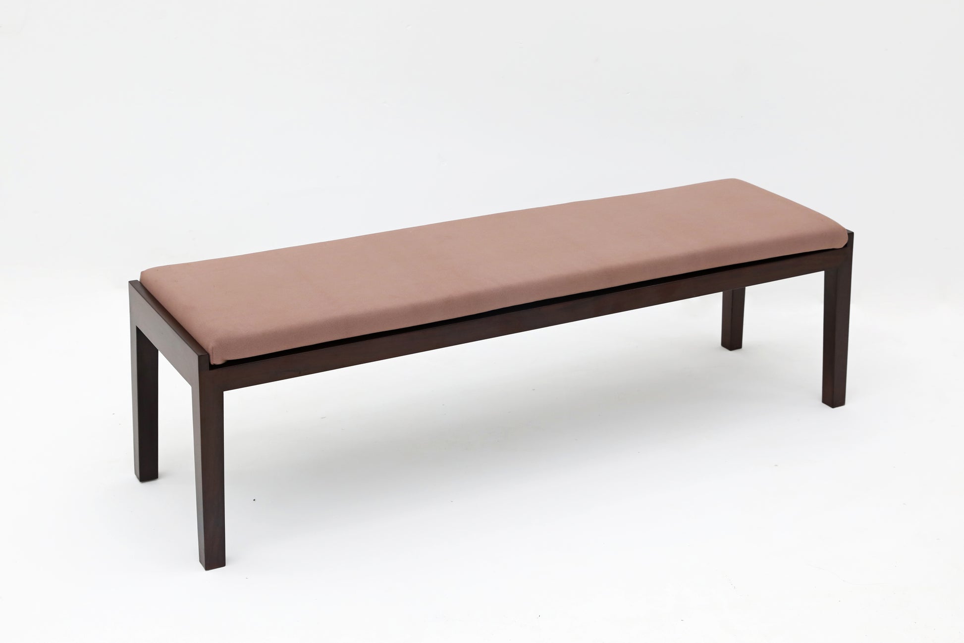 Handcrafted Natural Hardwood Modern Minimalist Bench with a Warm Mocha Cushion - SOHOO