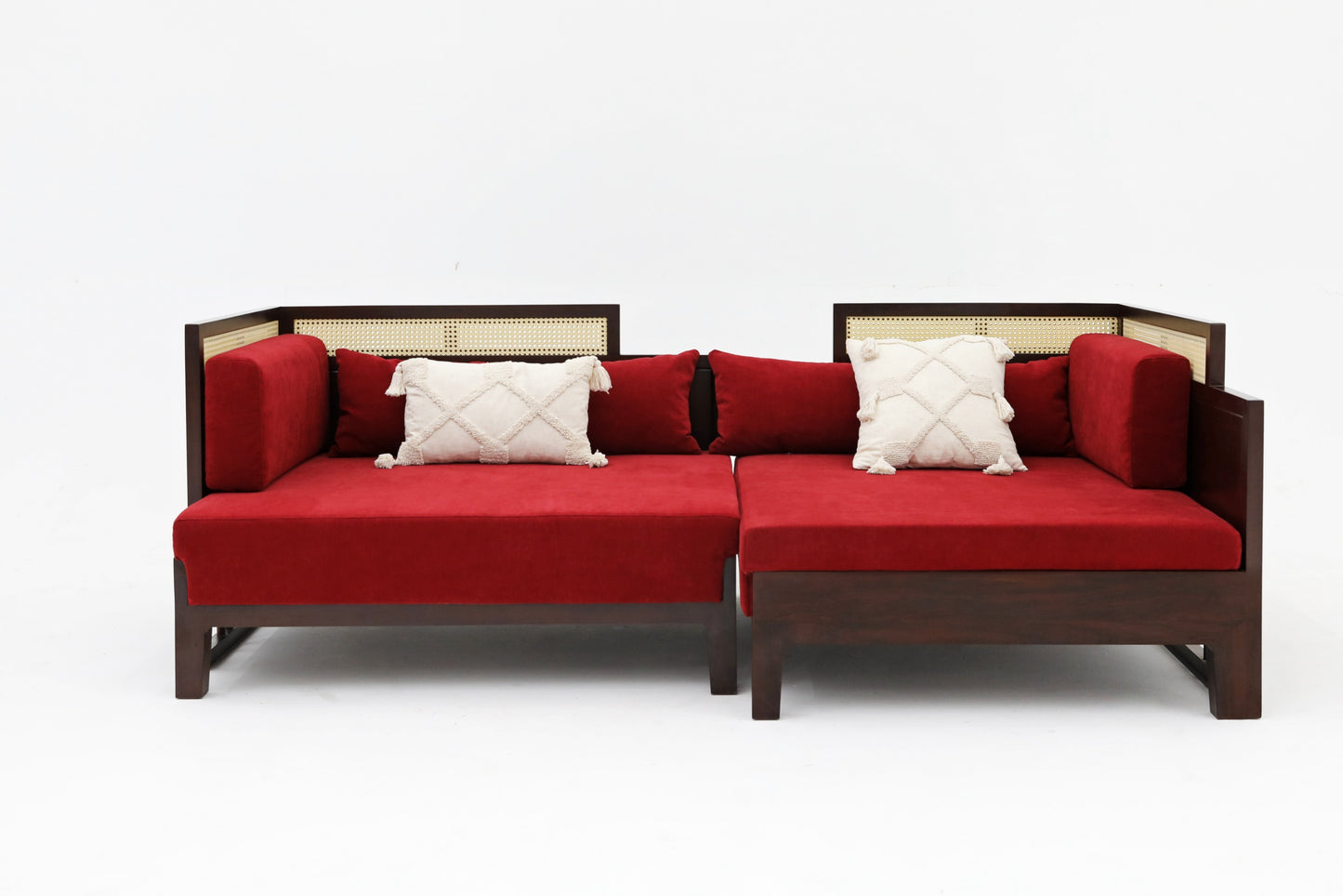 Handcrafted Versatile Wooden Daybed with Rattan Backrest, multiple colors