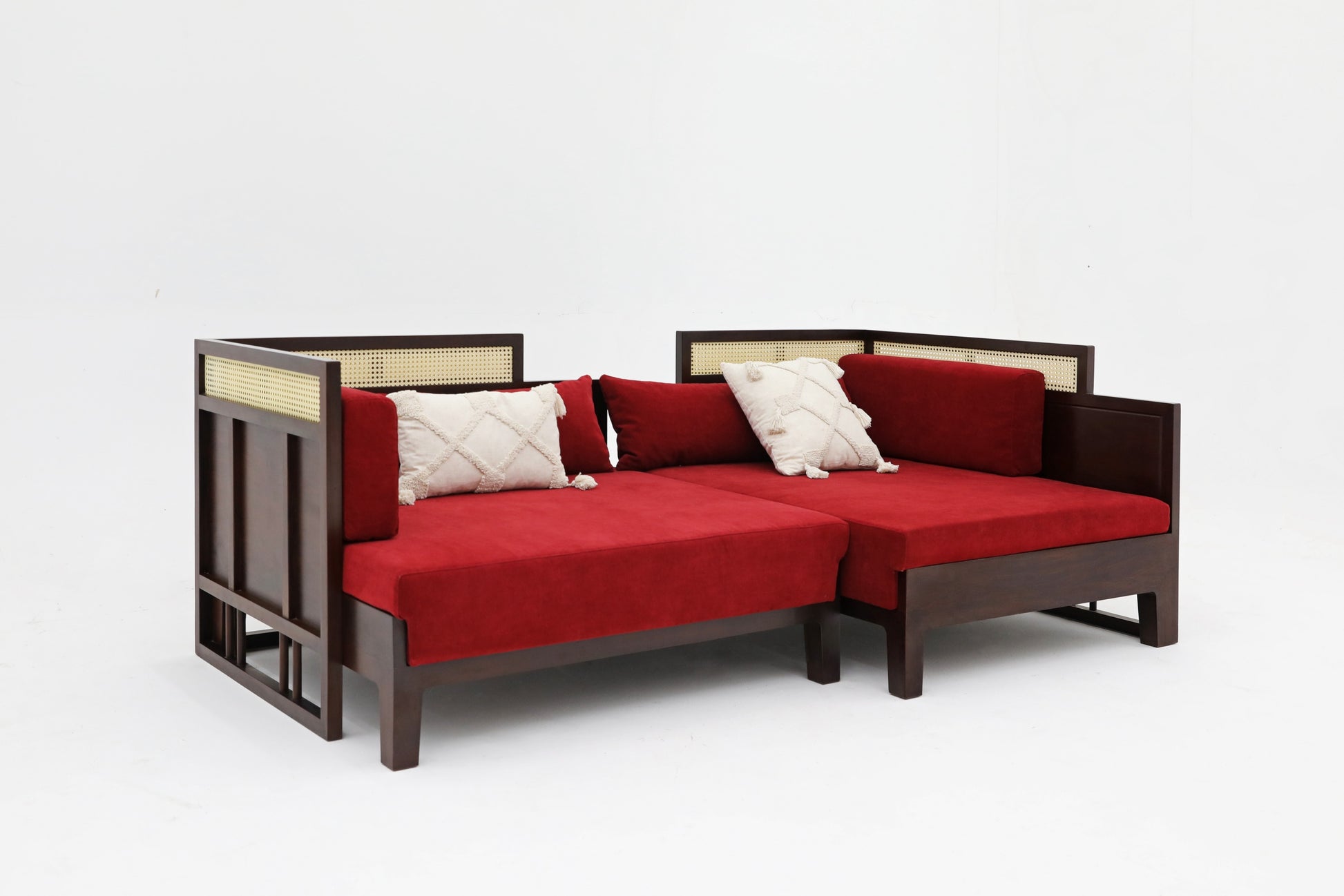 Handcrafted  Versatile Wooden Daybed with Rattan Backrest, multiple colors - SOHOO