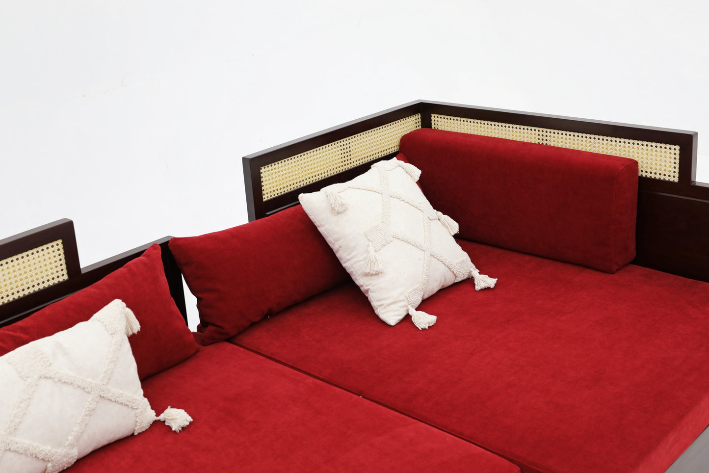 Handcrafted Versatile Wooden Daybed with Rattan Backrest, multiple colors