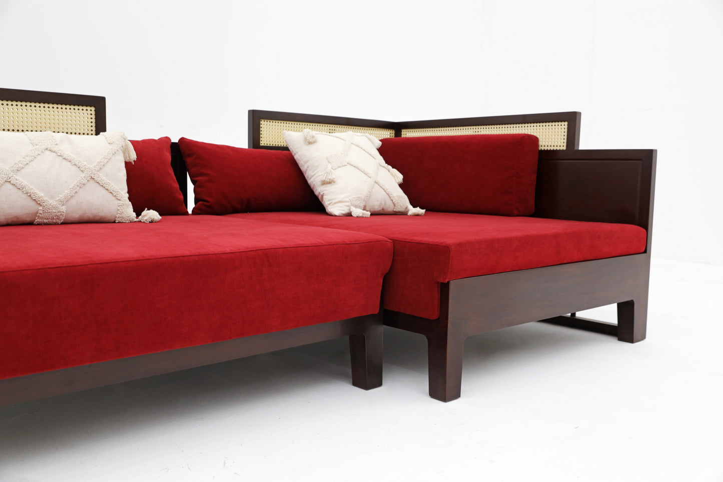 Handcrafted Versatile Wooden Daybed with Rattan Backrest, multiple colors