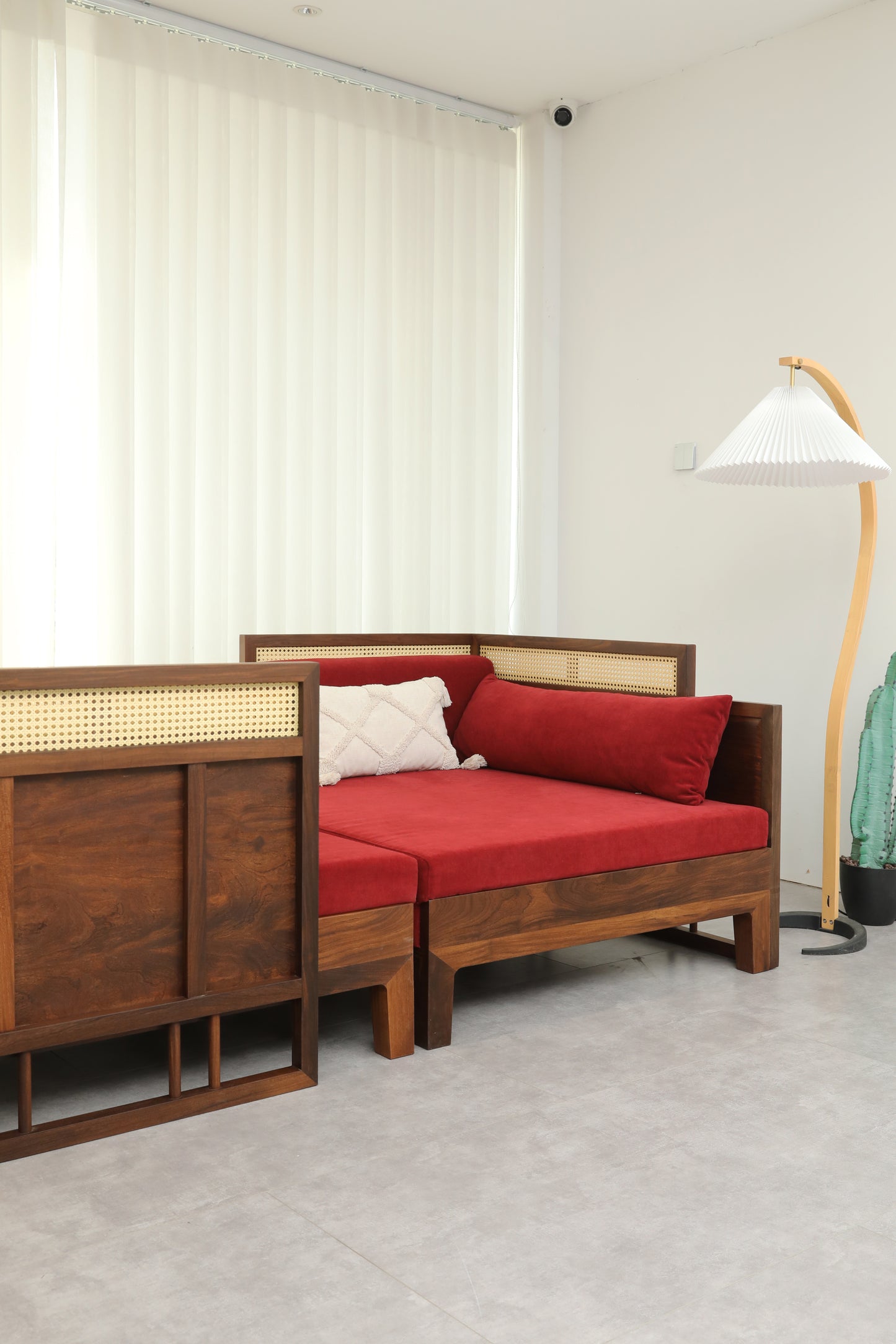 Handcrafted Versatile Wooden Daybed with Rattan Backrest, multiple colors