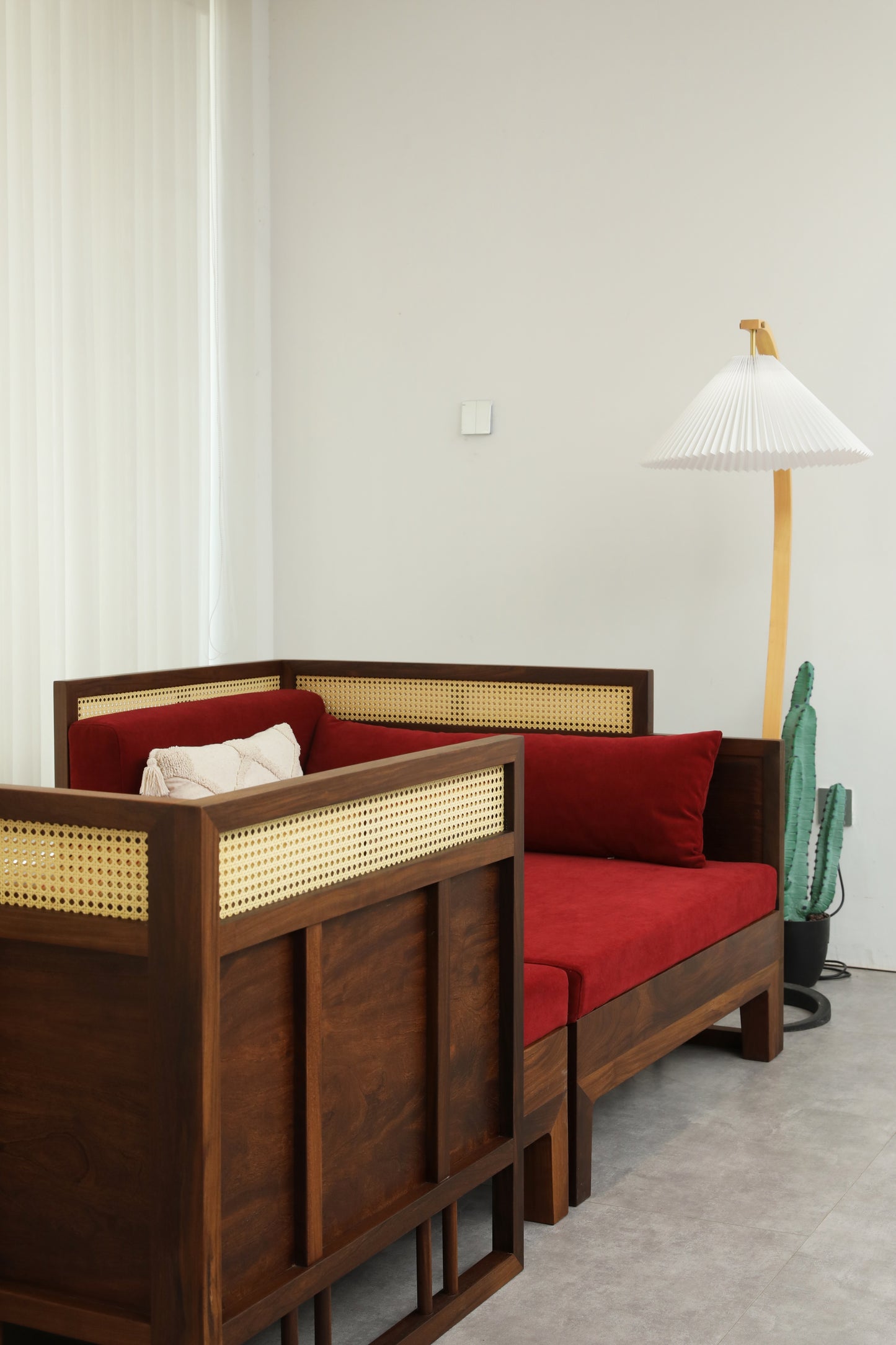 Handcrafted Versatile Wooden Daybed with Rattan Backrest, multiple colors