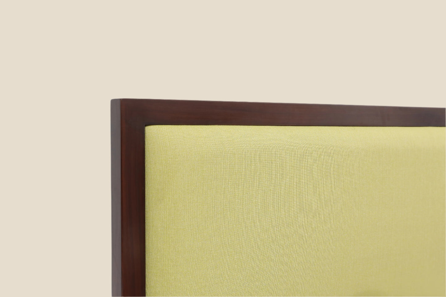 Handcrafted hardwood Minimalist Platform Bed with Luxe Lemon Yellow upholstery Headboard