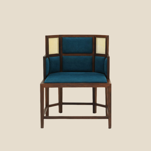 Handcrafted Minimalist hardwood armchair with luxurious teal upholstery - SOHOO