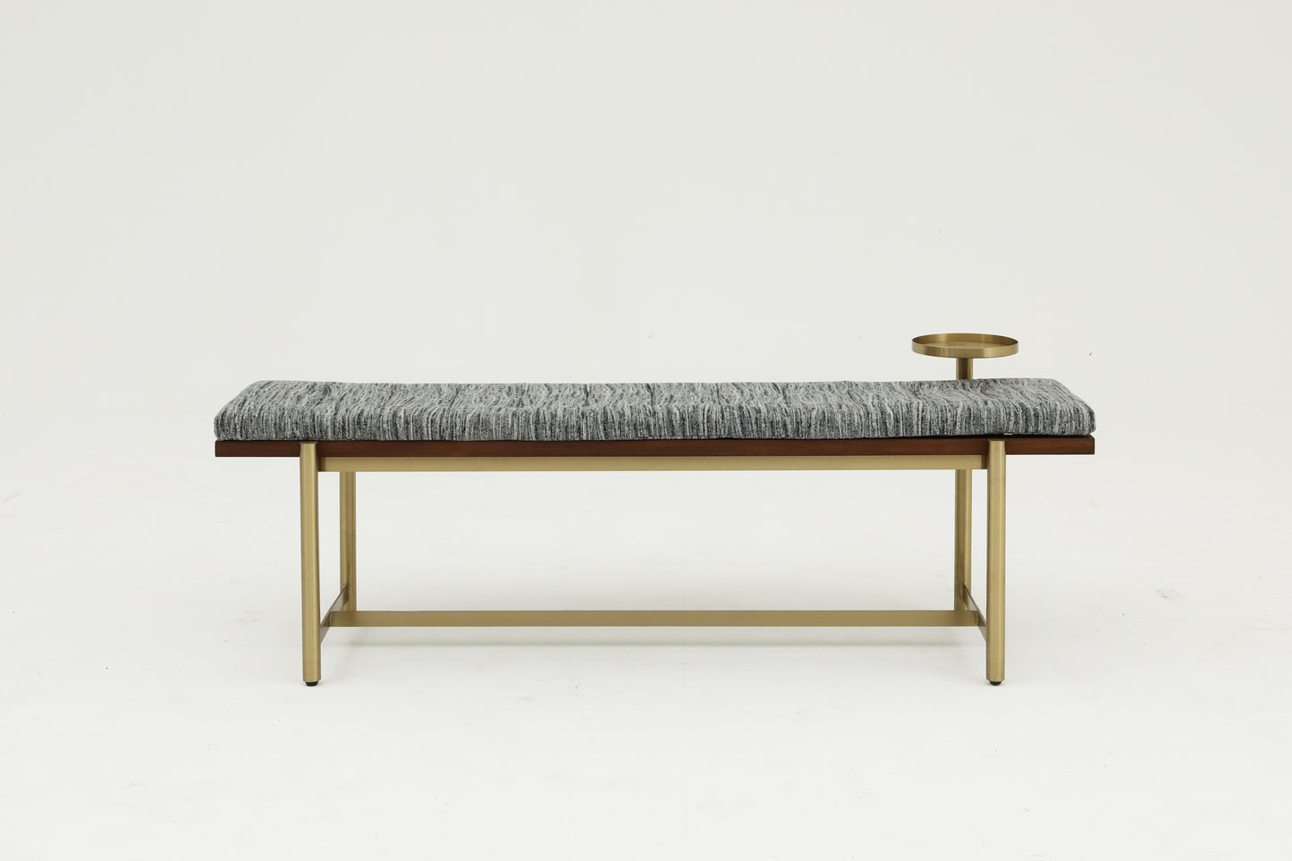 Handcrafted Natural Hardwood Contemporary Upholstered Bench with Brass Accents
