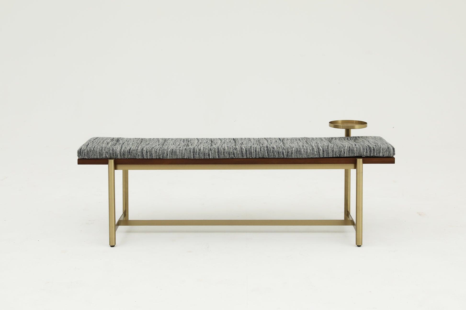 Handcrafted Natural Hardwood Contemporary Upholstered Bench with Brass Accents - SOHOO