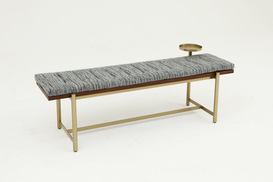 Handcrafted Natural Hardwood Contemporary Upholstered Bench with Brass Accents - SOHOO