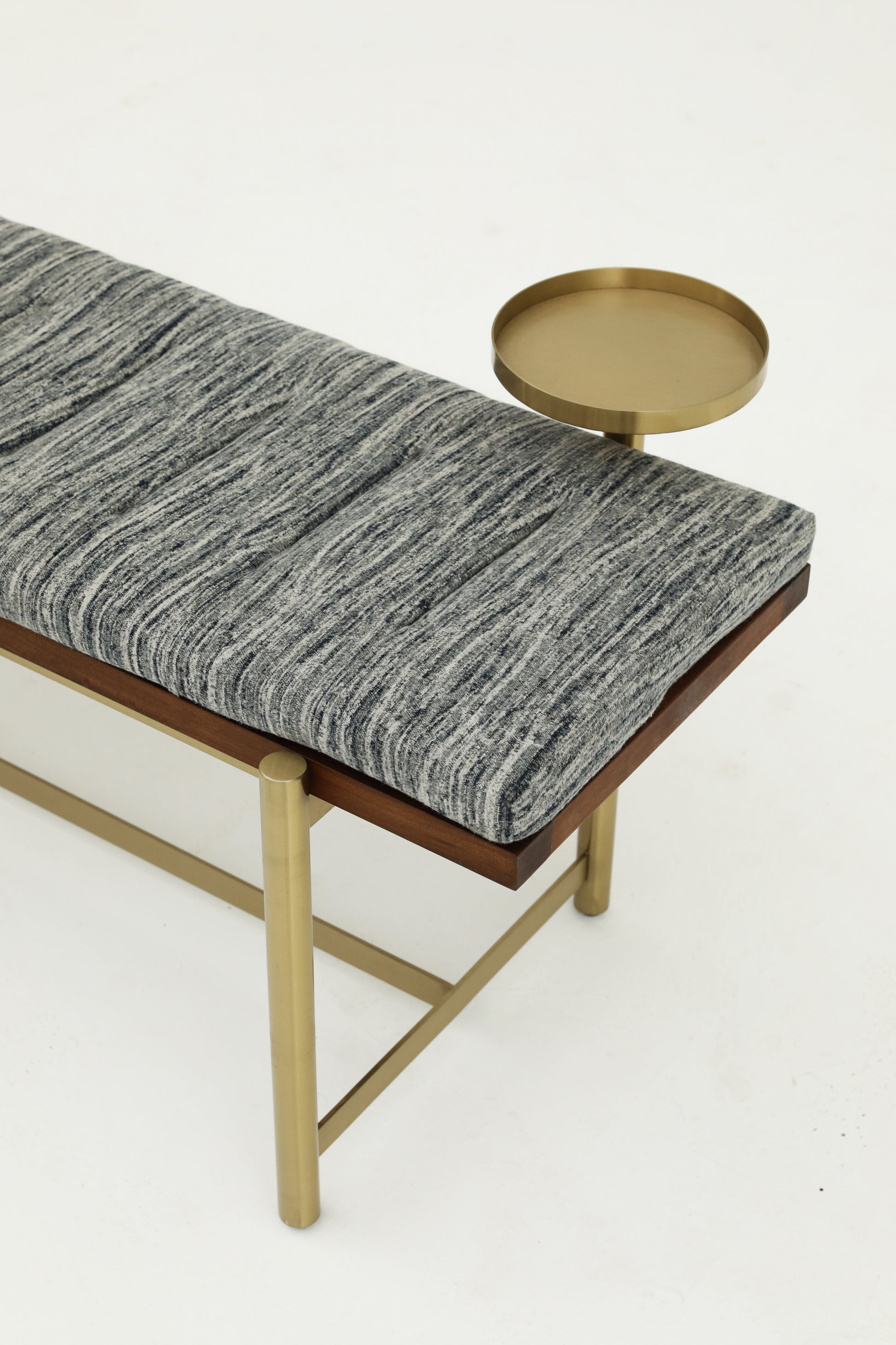 Handcrafted Natural Hardwood Contemporary Upholstered Bench with Brass Accents - SOHOO