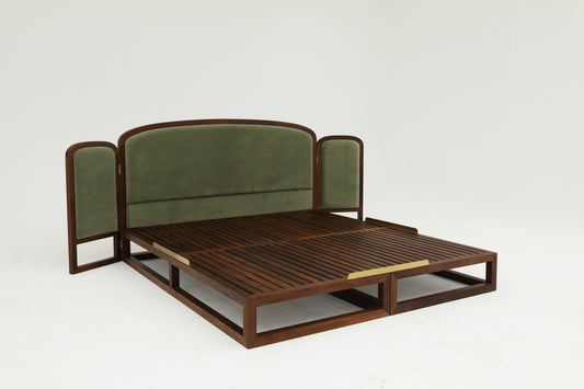 Handcrafted  hardwood Luxurious Forest Green Upholstered  Bed - SOHOO