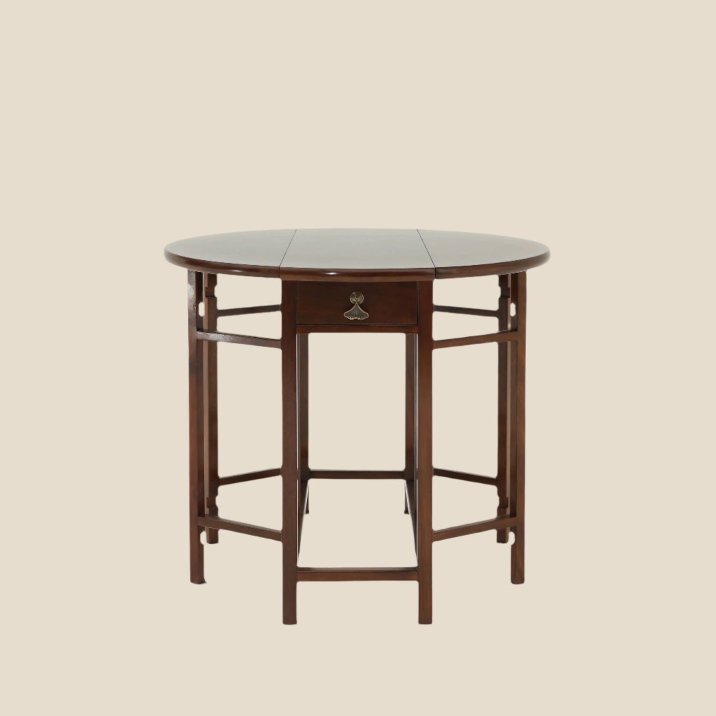Handcrafted Natural Hardwood Multifunctional Drop-Leaf Dining Table Set, compact stool - SOHOO
