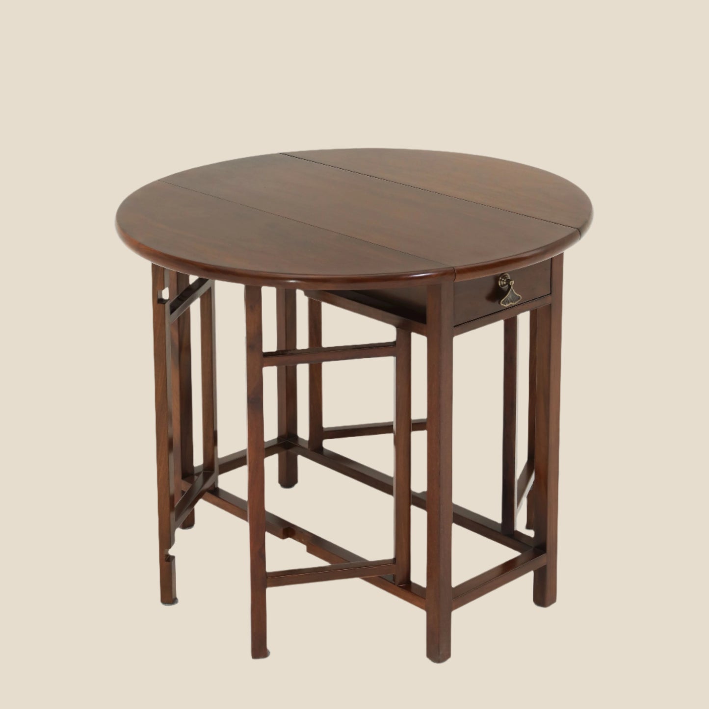 Handcrafted Natural Hardwood Multifunctional Drop-Leaf Dining Table Set, compact stool - SOHOO