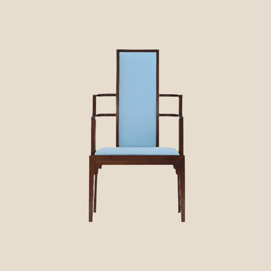 Handcrafted Wooden Armchair with Blue Upholstery – Elegant and Timeless Design - SOHOO