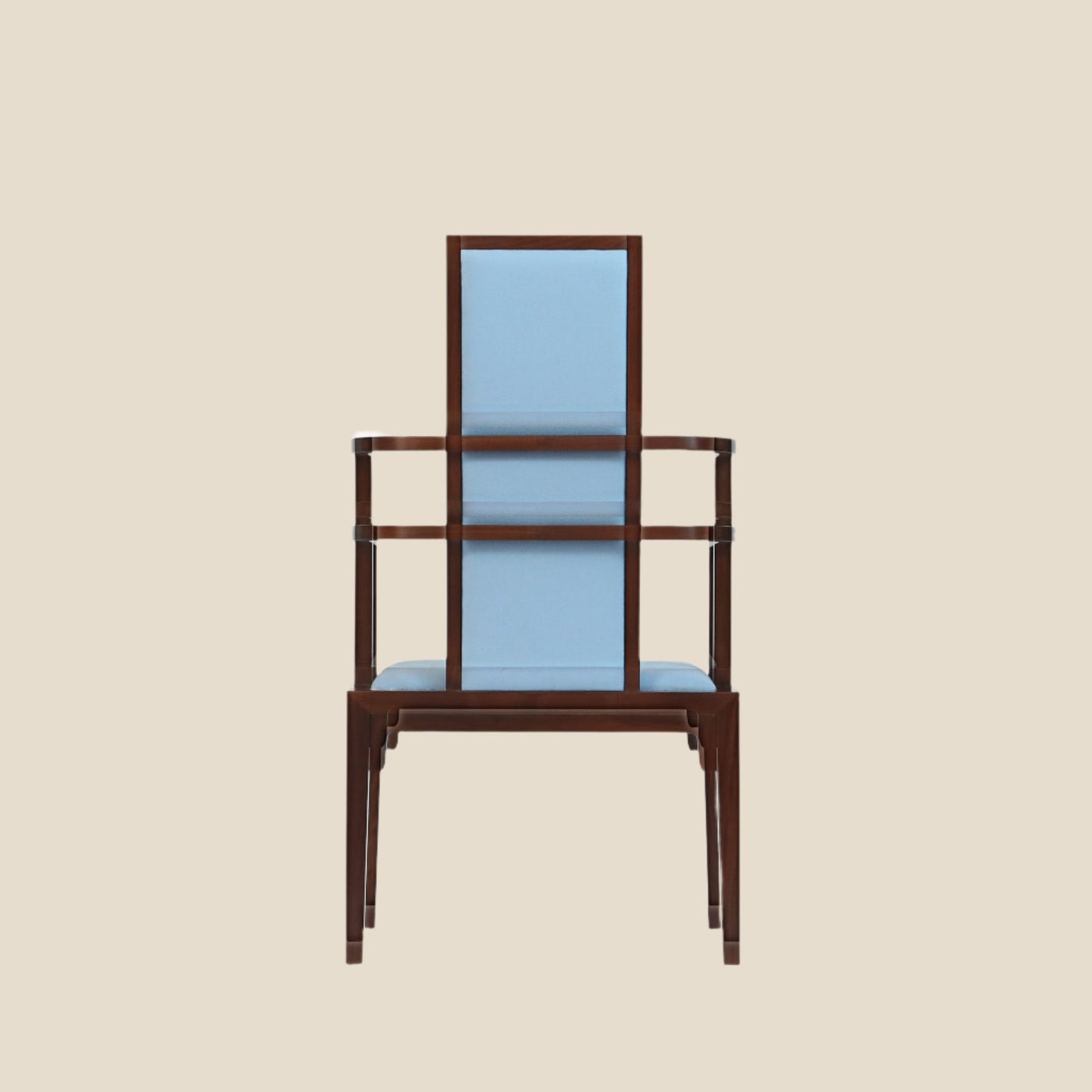 Handcrafted Wooden Armchair with Blue Upholstery – Elegant and Timeless Design