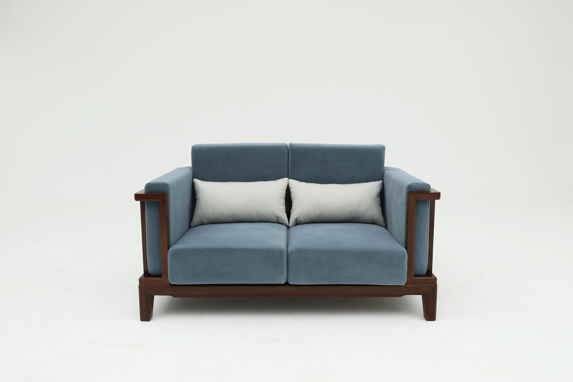 Mid-Century Modern 2-Seater Sofa | Solid Hardwood Frame with Plush Blue Upholstery - SOHOO
