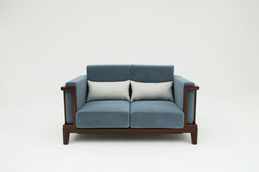 Mid-Century Modern 2-Seater Sofa | Solid Hardwood Frame with Plush Blue Upholstery - SOHOO