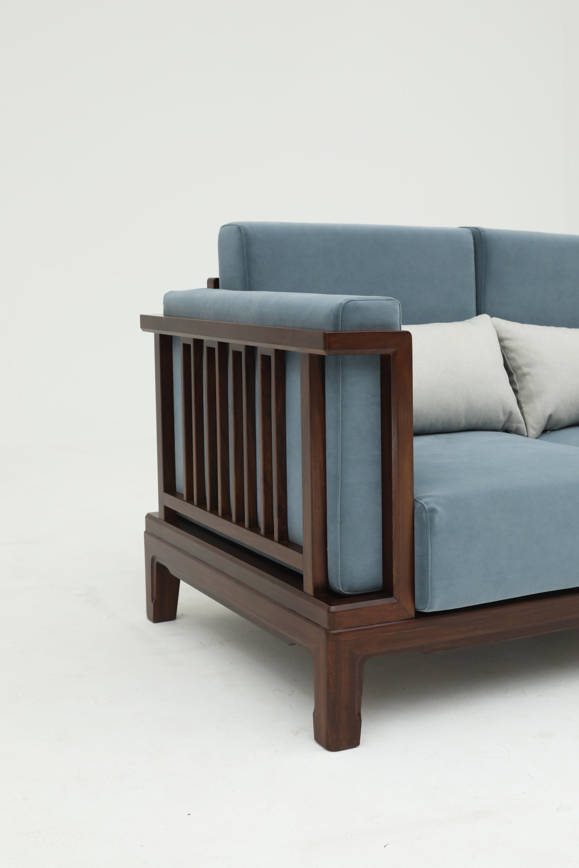 Mid-Century Modern 2-Seater Sofa | Solid Hardwood Frame with Plush Blue Upholstery - SOHOO