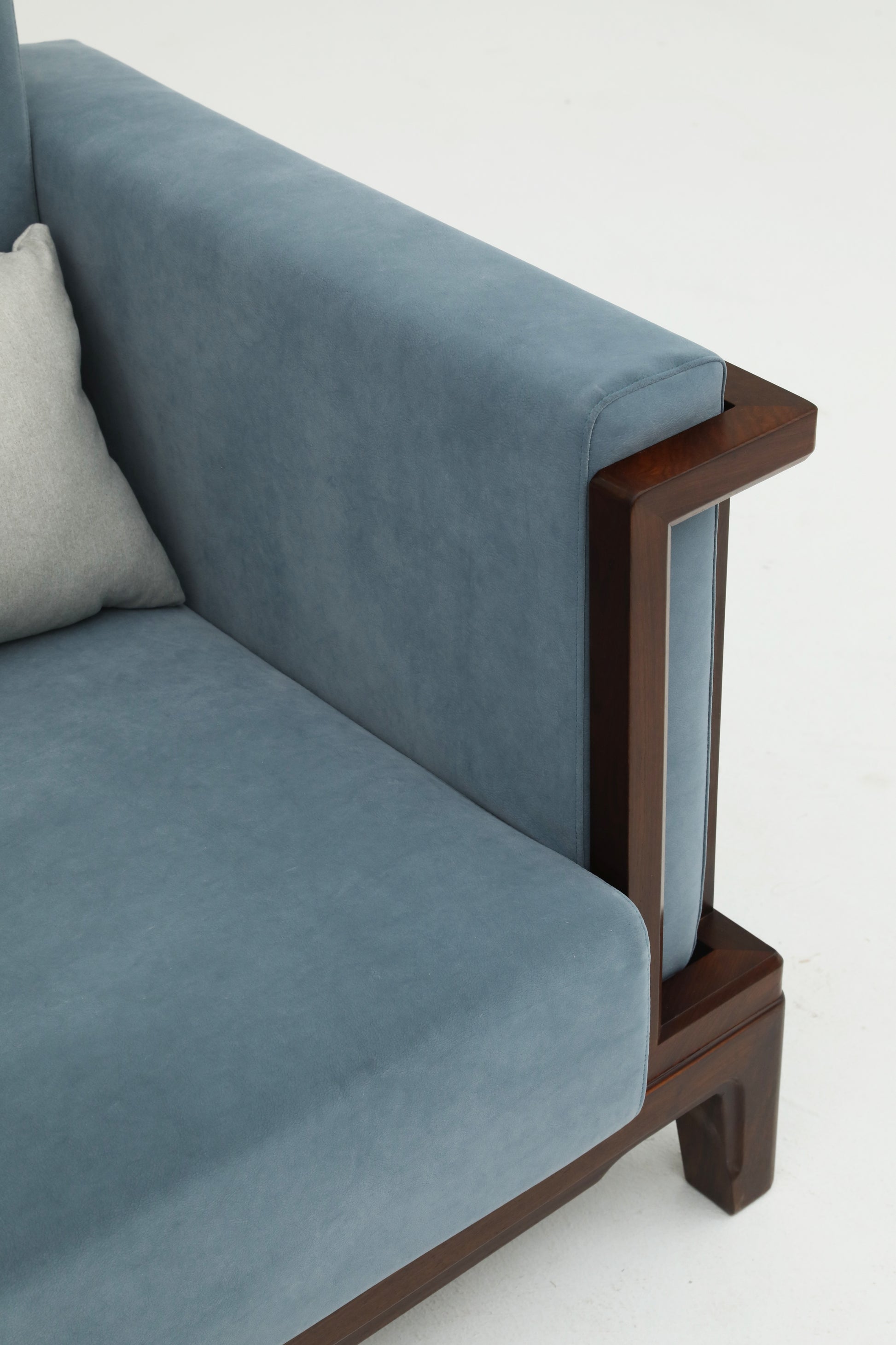 Mid-Century Modern 2-Seater Sofa | Solid Hardwood Frame with Plush Blue Upholstery - SOHOO