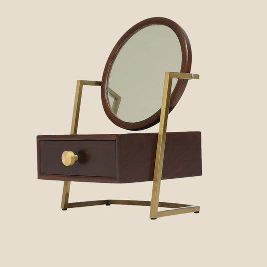 Handcrafted Hardwood Cosmetic Mirror with Brass Accents - SOHOO