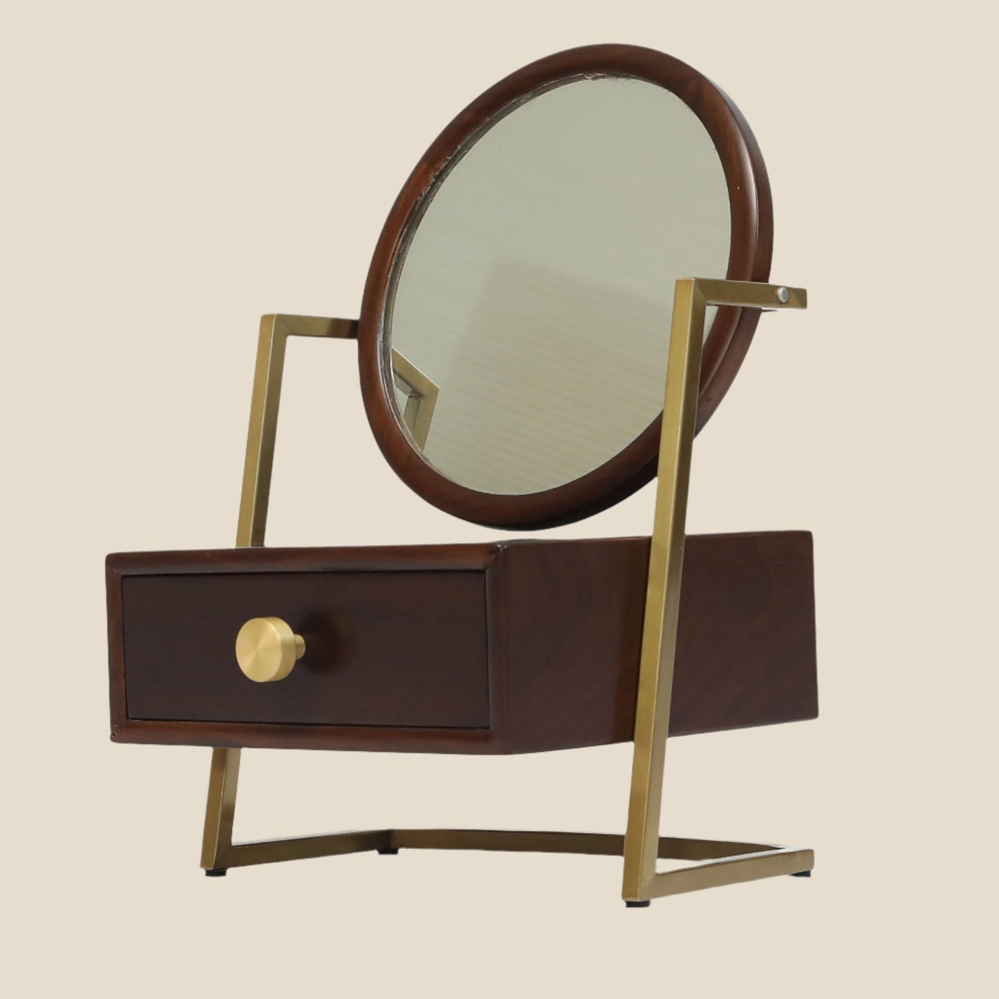Handcrafted Hardwood Cosmetic Mirror with Brass Accents - SOHOO