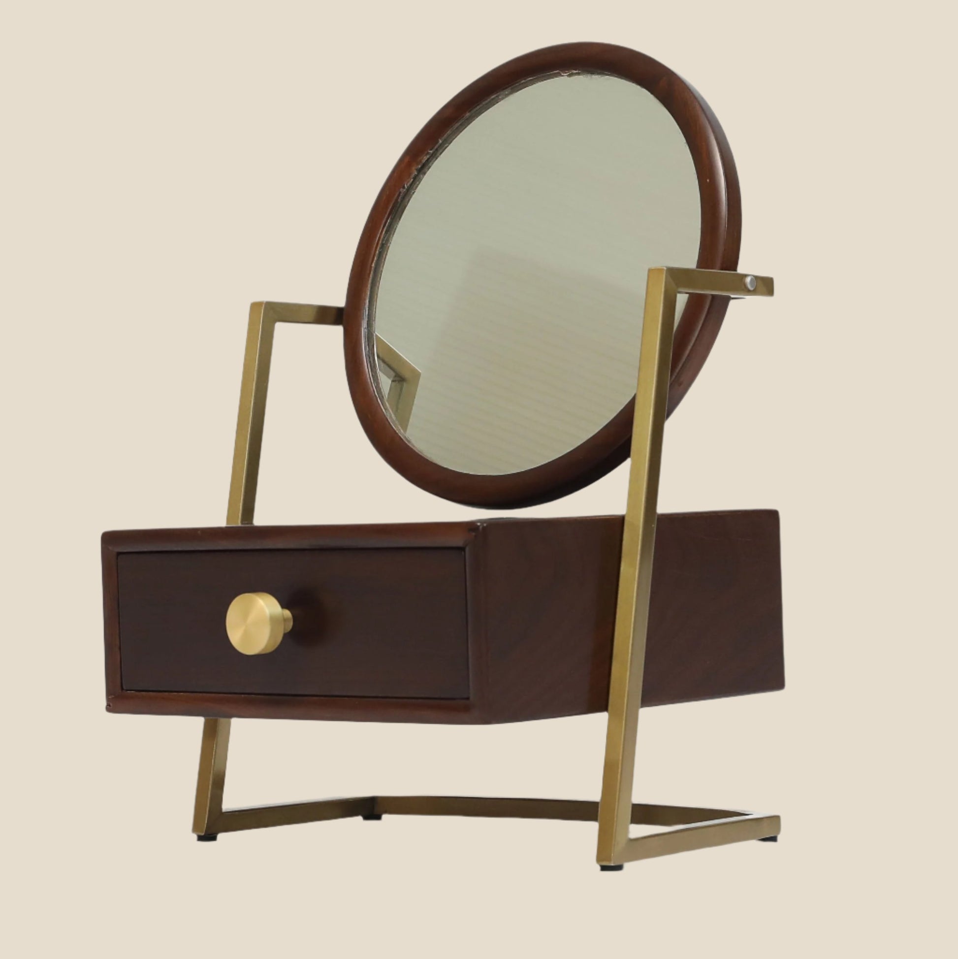 Handcrafted Hardwood Cosmetic Mirror with Brass Accents - SOHOO