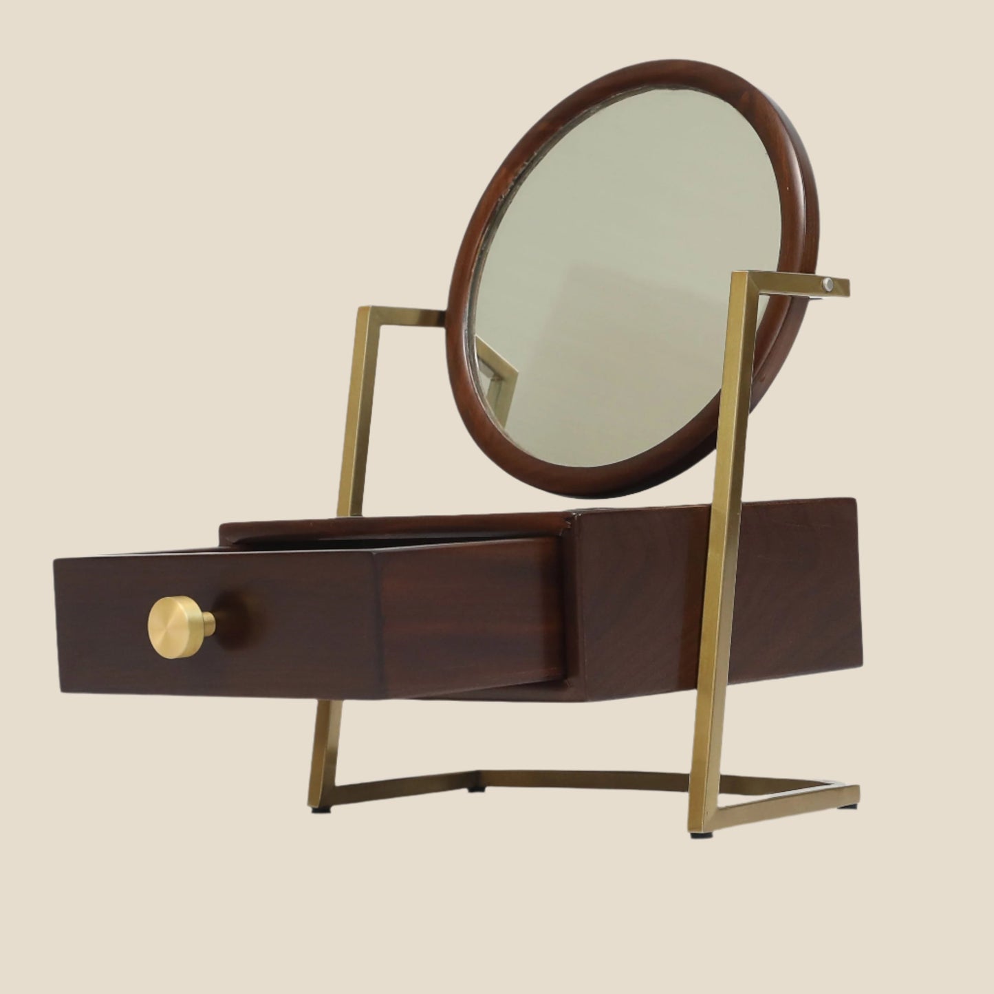 Handcrafted Hardwood Cosmetic Mirror with Brass Accents - SOHOO