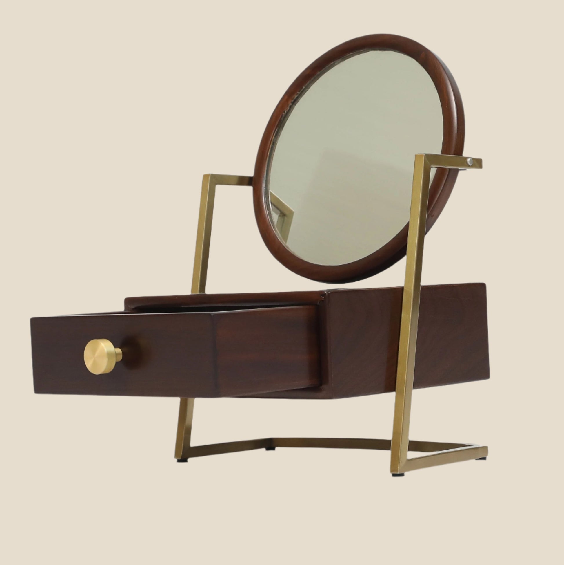 Handcrafted Hardwood Cosmetic Mirror with Brass Accents - SOHOO