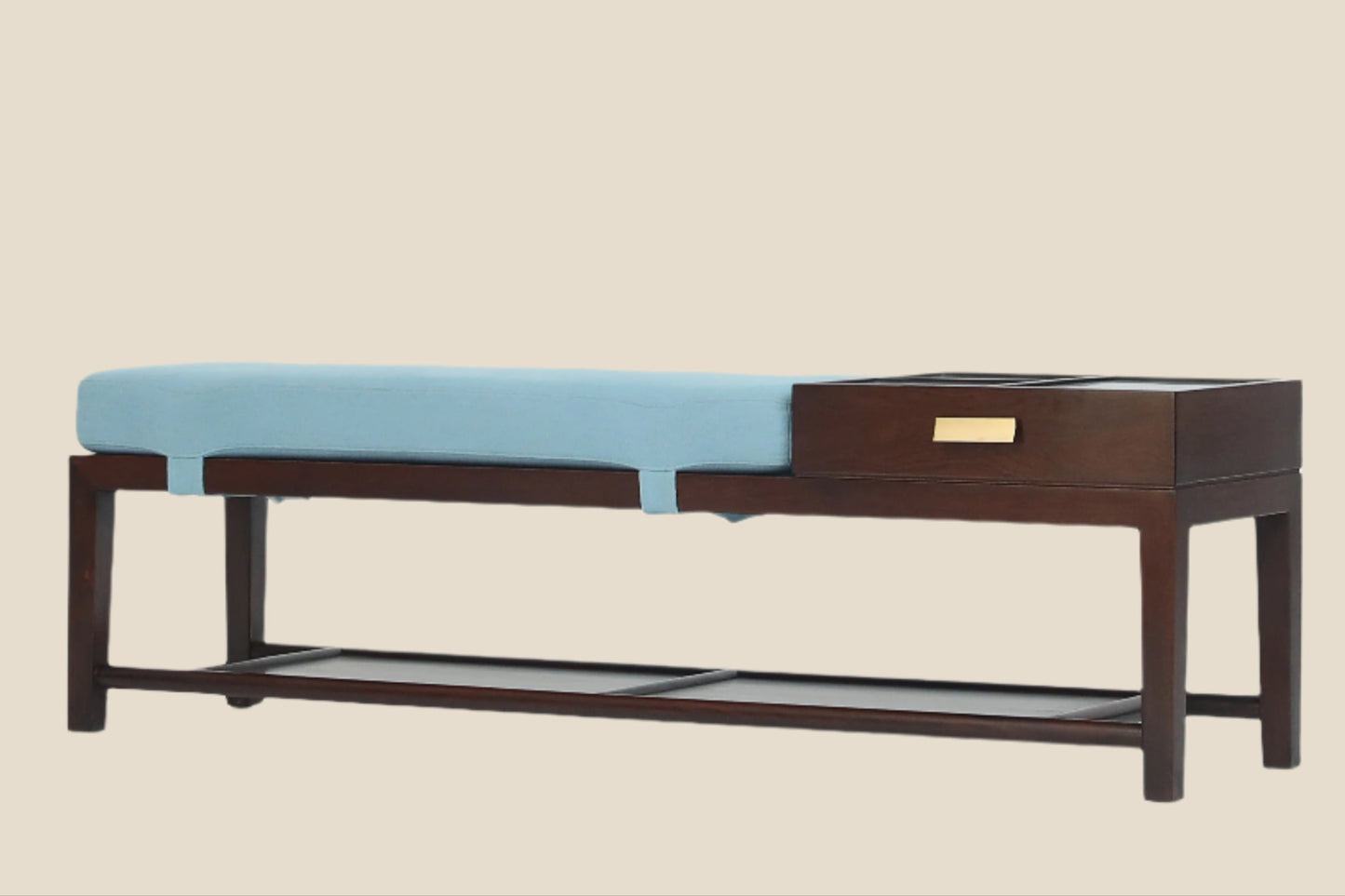 Handcrafted Natural Hardwood Modern Oriental Bench with Storage and Cushion, multiple colors