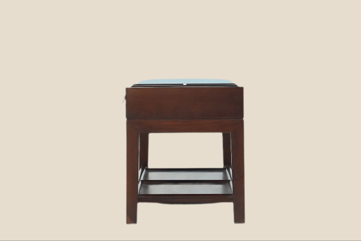 Handcrafted Natural Hardwood Modern Oriental Bench with Storage and Cushion, multiple colors