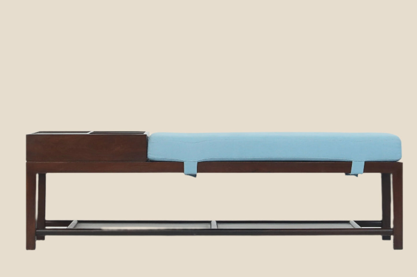 Handcrafted Natural Hardwood Modern Oriental Bench with Storage and Cushion, multiple colors