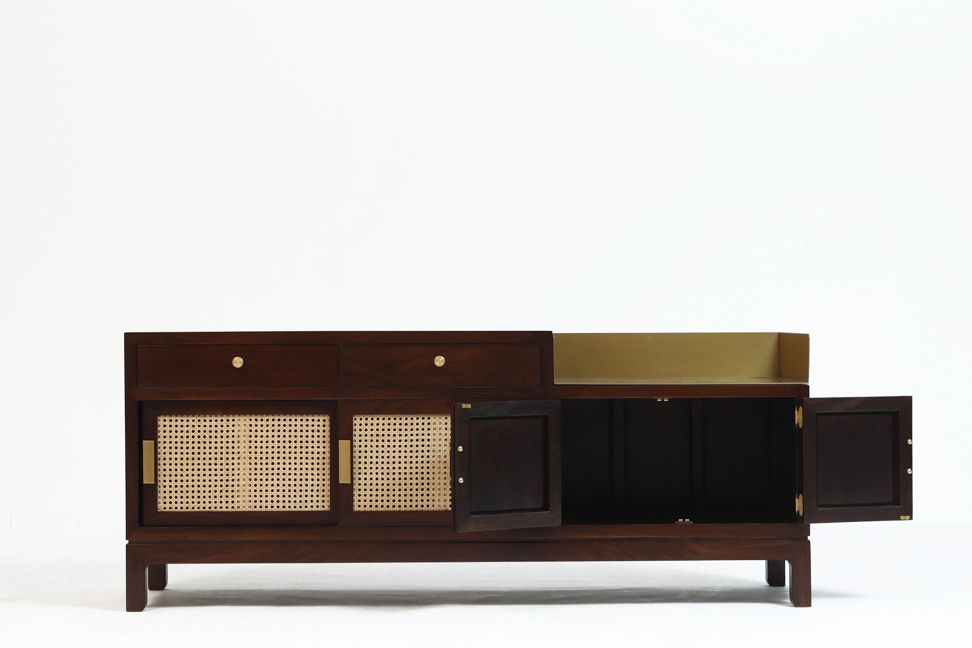 Modern Cane & Wood Buffet Cabinet with Brass Accents - SOHOO